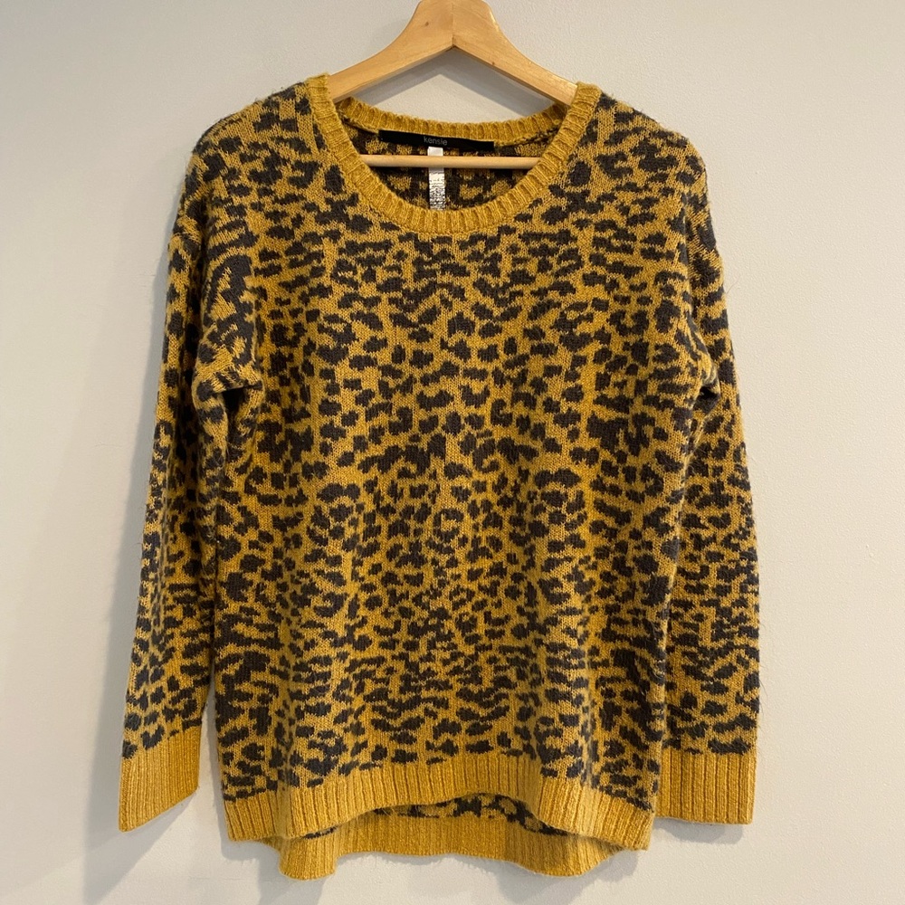 Kensie Leopard Print Sweater Cozy Winter Long Sleeve Sweater